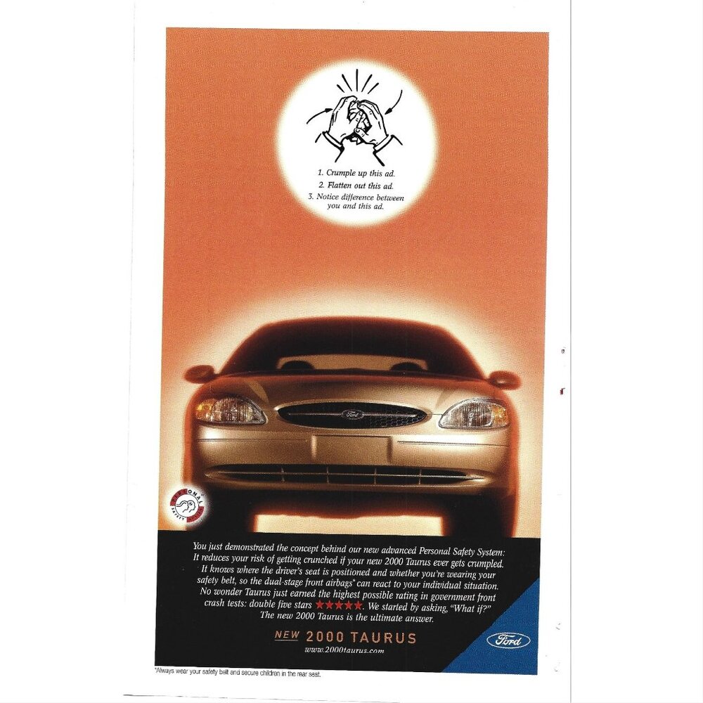 2000 Ford Taurus Sedan Car ADVERT 2000s Print Ad
